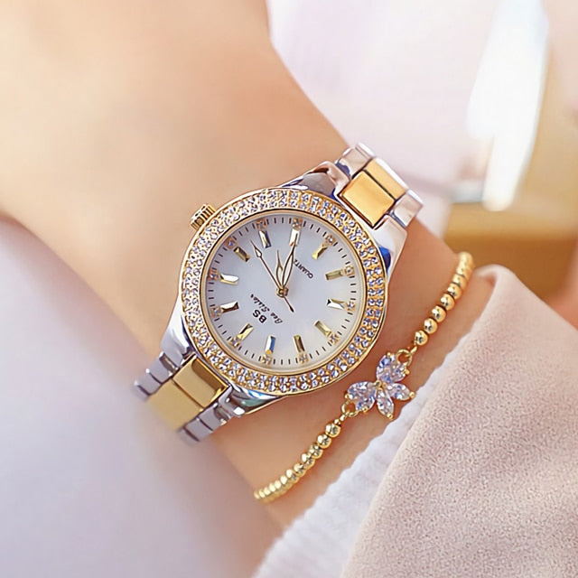 Dress Gold  Women's Crystal Diamonds Stainless Steel Silver Watch - onestopmegamall23