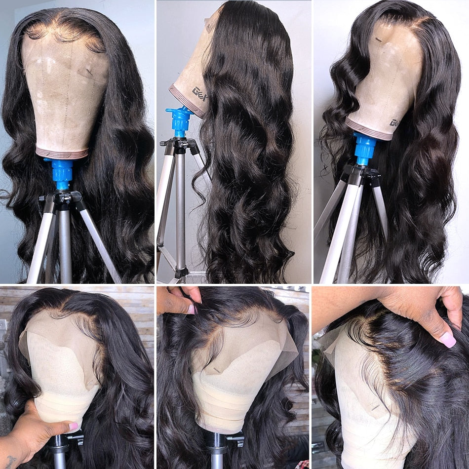 13X6 HD Transparent Lace Front Brazilian Human Hair Hair Wigs Body Wave 13x4 Pre-Plucked - onestopmegamall23