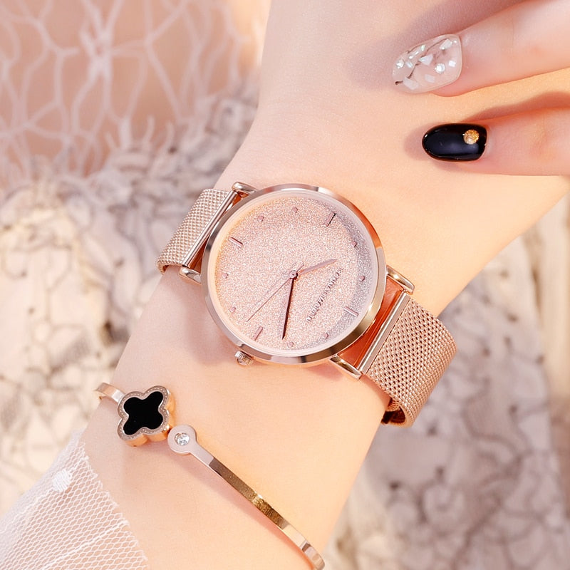 Top Brand Luxury Japan Quartz Stainless Steel Rose Gold Waterproof Ladies Wristwatch - onestopmegamall23