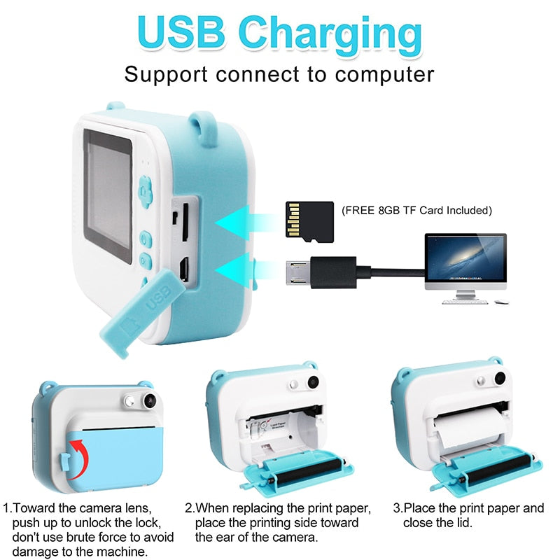 Kids Digital Instant Print Camera With Thermal Printer - onestopmegamall23