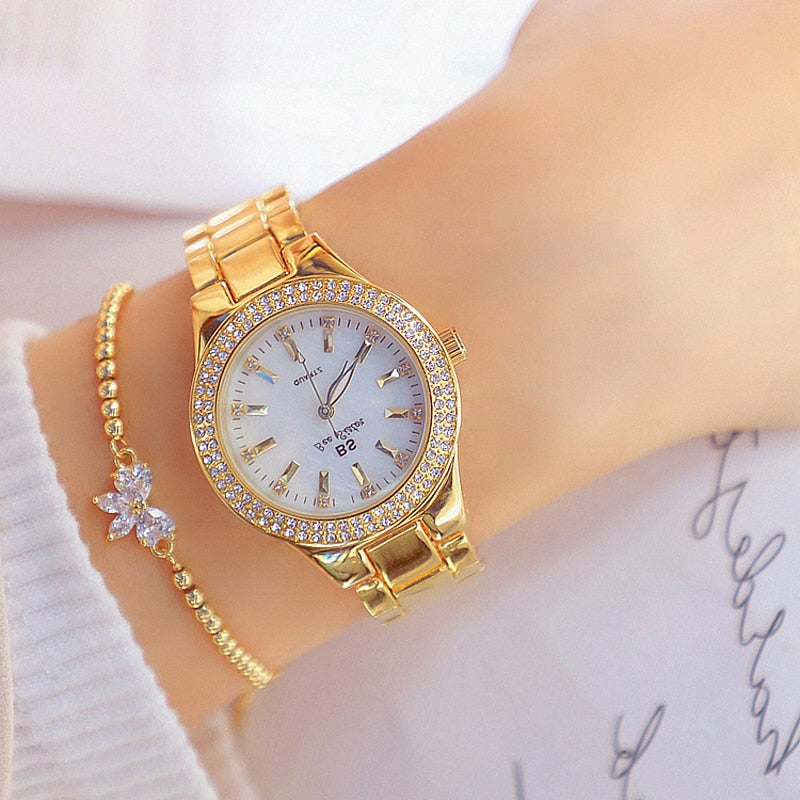 Dress Gold  Women's Crystal Diamonds Stainless Steel Silver Watch - onestopmegamall23