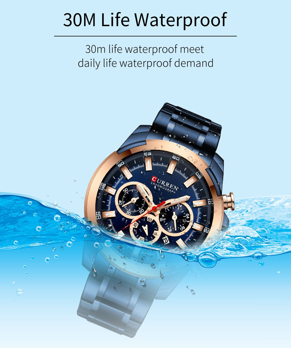 Sport Luxury Gold Design Chronograph Military Steel Quartz Men's Wrist Watch - onestopmegamall23