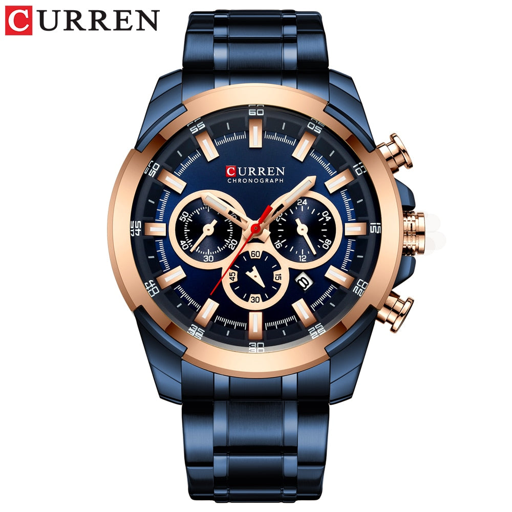 Sport Luxury Gold Design Chronograph Military Steel Quartz Men's Wrist Watch - onestopmegamall23