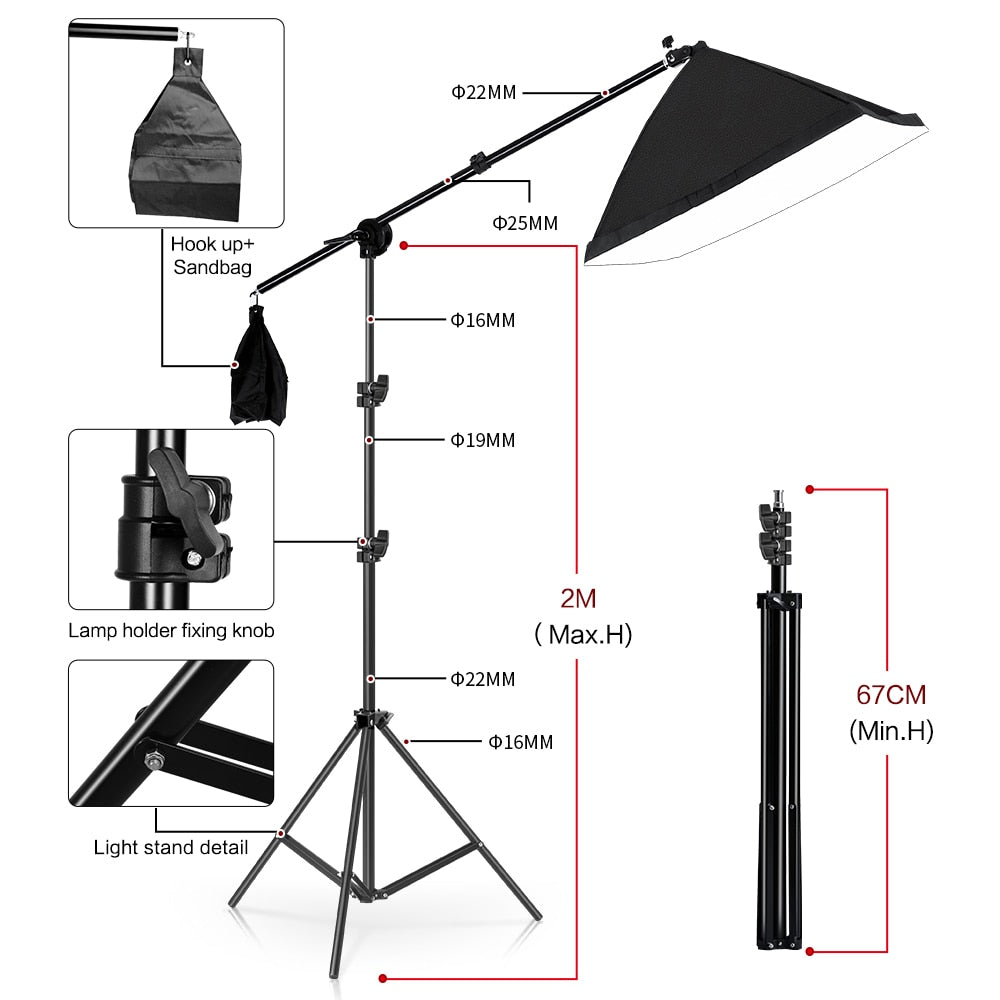 Photography Background Support Frame and Softbox Lighting Kit 3Pcs With Backdrop And Tripod Stand - onestopmegamall23