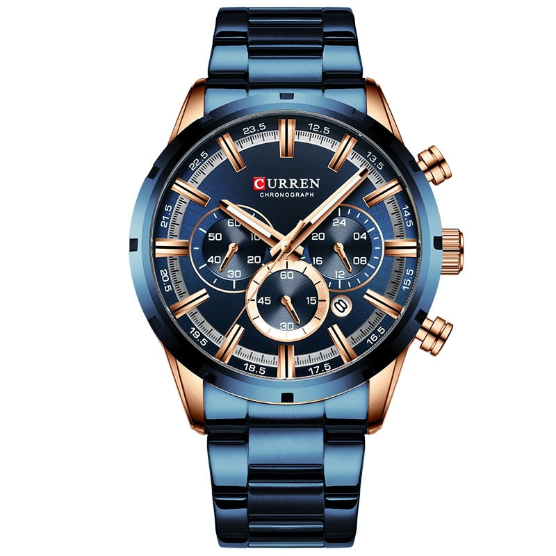 Luxury Sports Quartz Mens Watch  Steel Waterproof Chronograph Wristwatch - onestopmegamall23