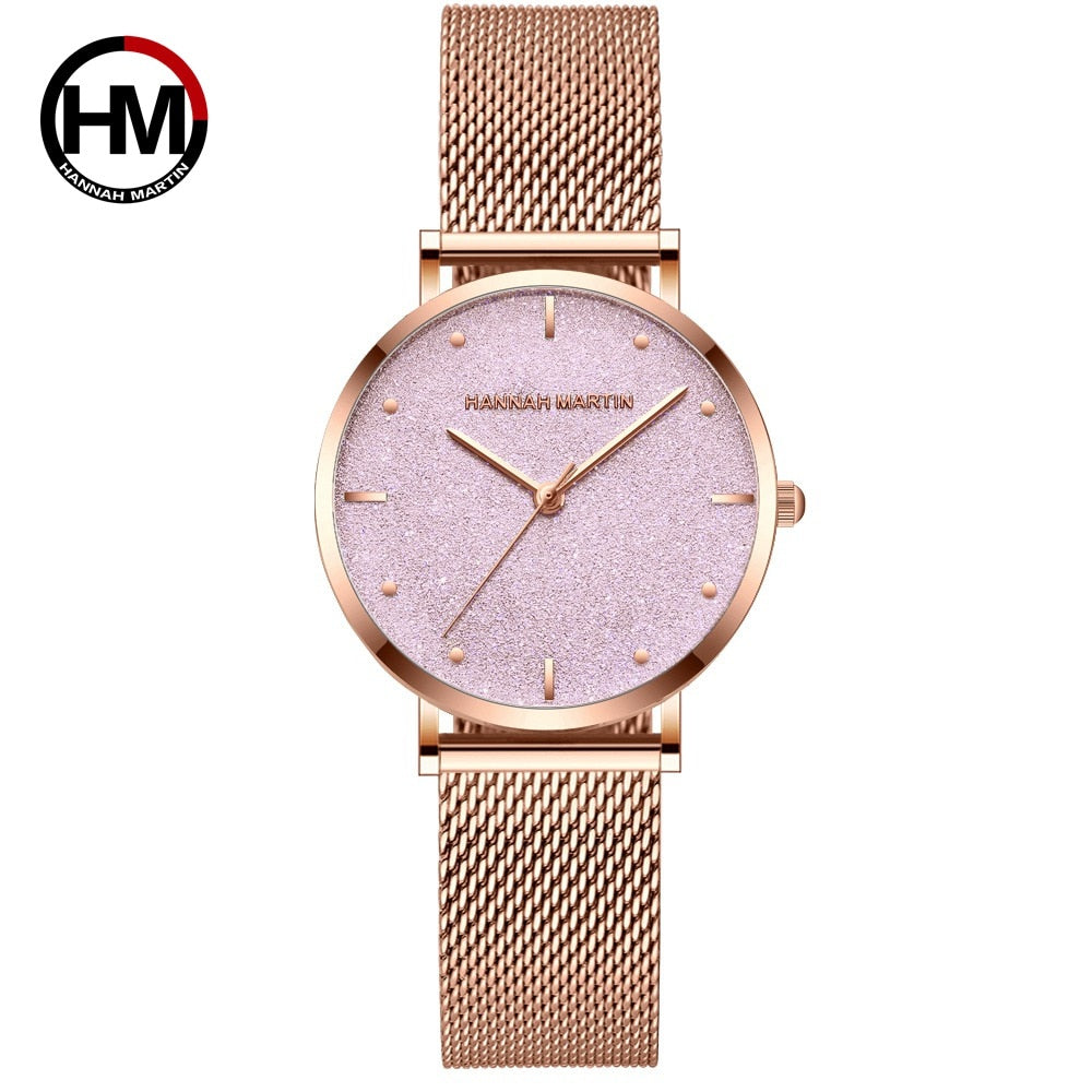 Top Brand Luxury Japan Quartz Stainless Steel Rose Gold Waterproof Ladies Wristwatch - onestopmegamall23