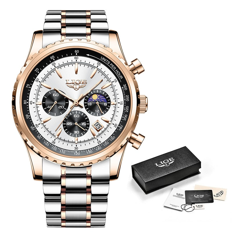 Fashion Luxury Sport Stainless Steel Chronograph Quart Men's Wrist Watch Watch - onestopmegamall23