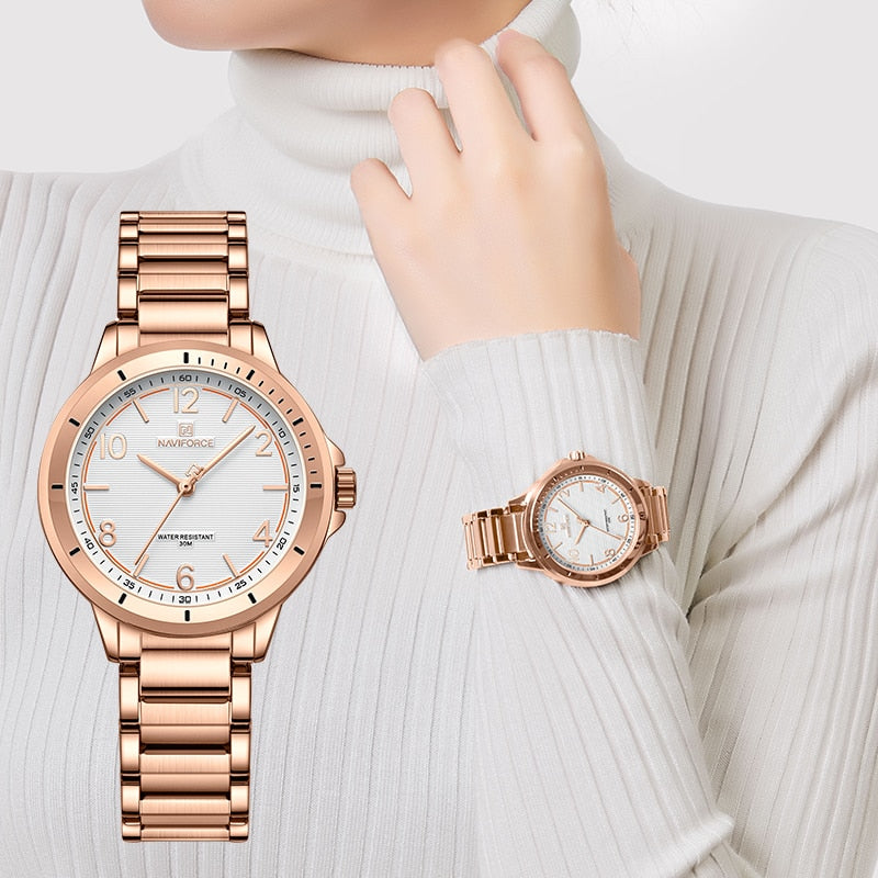 Fashion Woman's Water Resistant Stainless Steel Quartz Female Wristwatch - onestopmegamall23