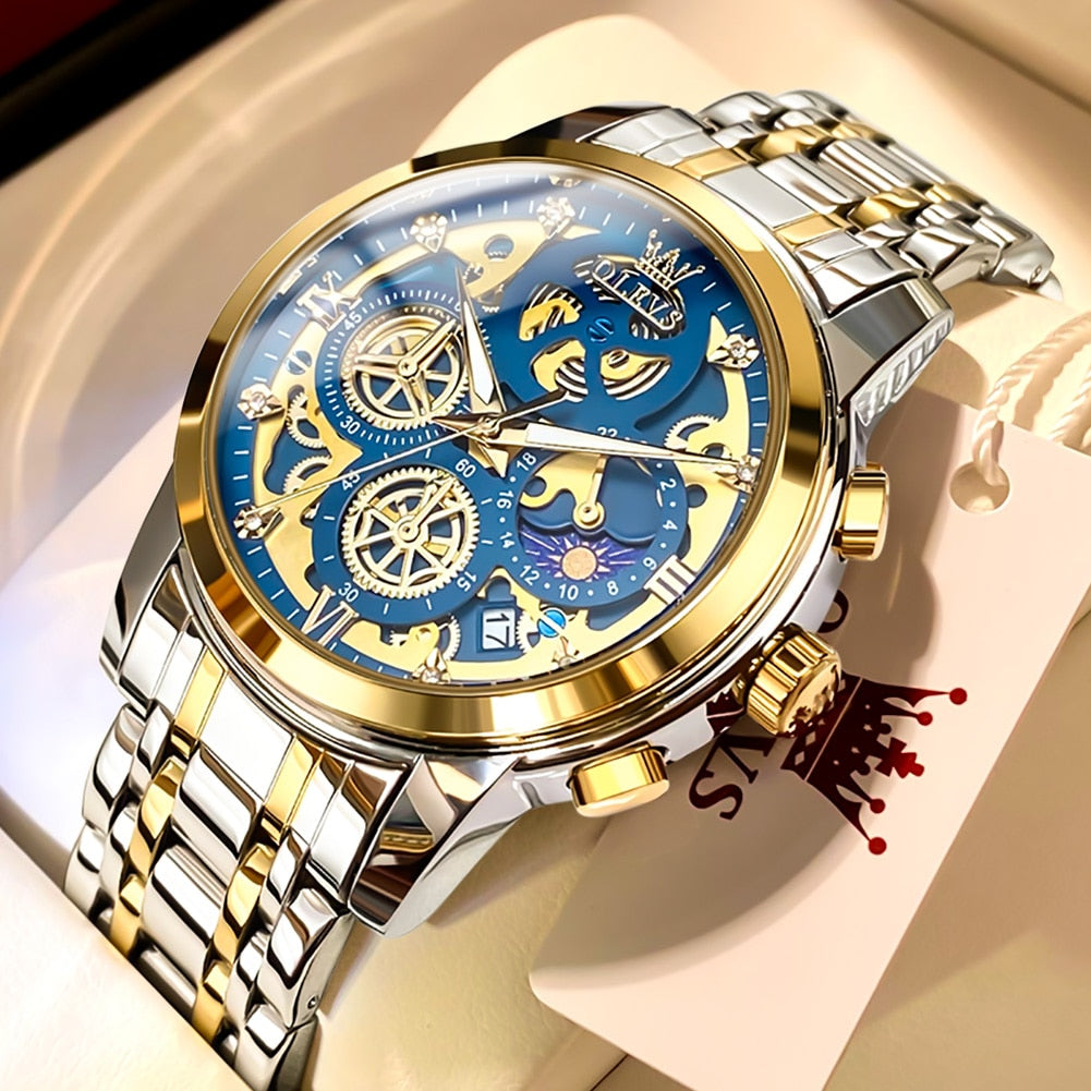 Gold Skeleton Style Men's Luxury Original Waterproof Quartz Watch - onestopmegamall23