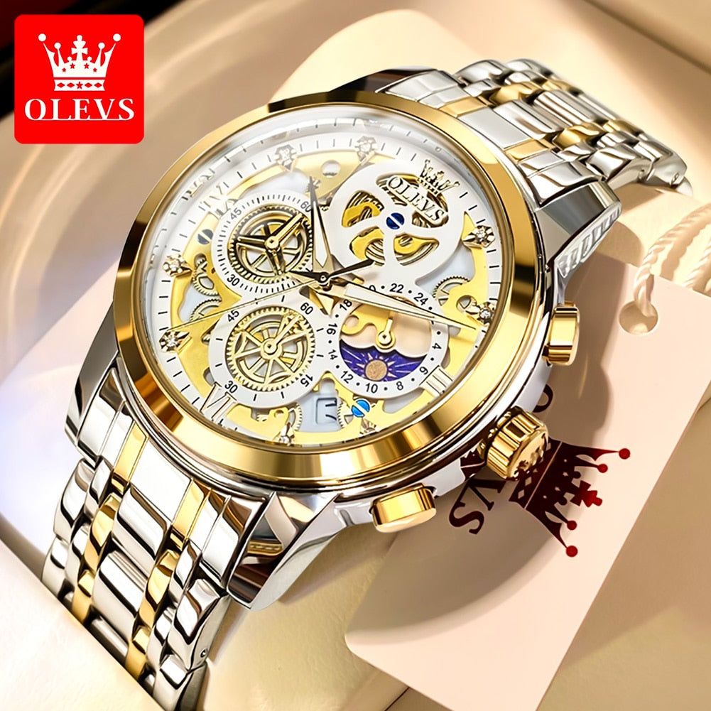 Gold Skeleton Style Men's Luxury Original Waterproof Quartz Watch - onestopmegamall23