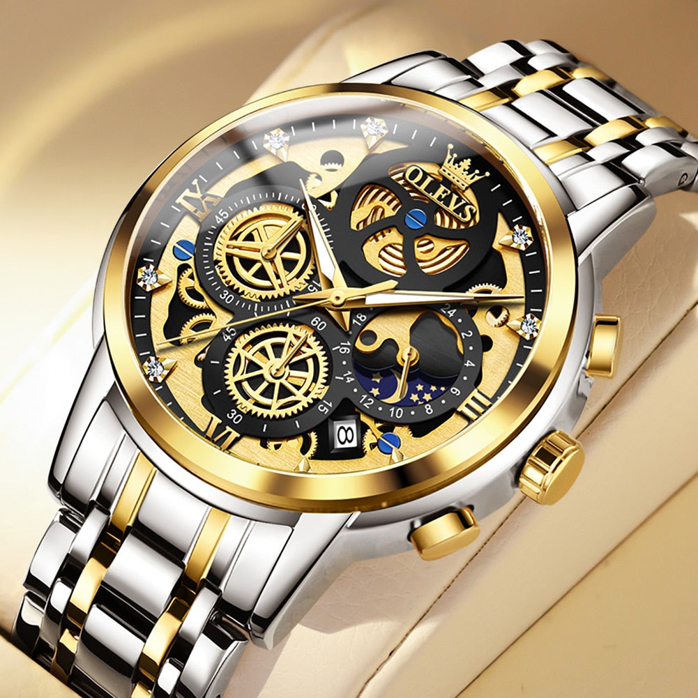 Gold Skeleton Style Men's Luxury Original Waterproof Quartz Watch - onestopmegamall23