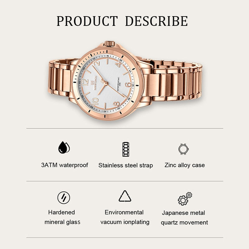 Fashion Woman's Water Resistant Stainless Steel Quartz Female Wristwatch - onestopmegamall23