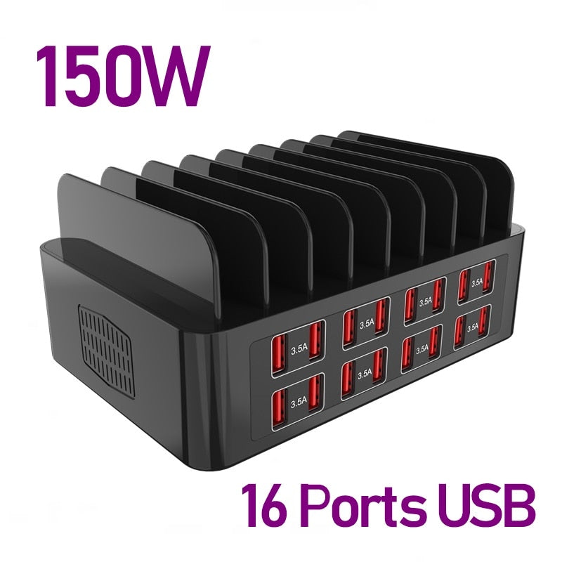 150W Universal Multi USB 16 Port 3.5A MAX Charging Station Stand For Ipad Iphone 14 13 Samsung S22 Xiaomi Tablet - onestopmegamall23