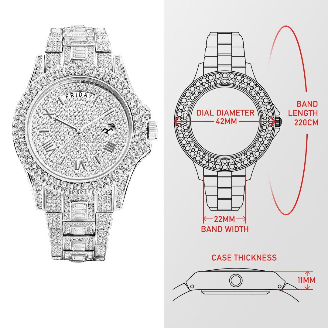 Ice Out Diamond Watch Multifunction Quartz Watch For Men - onestopmegamall23