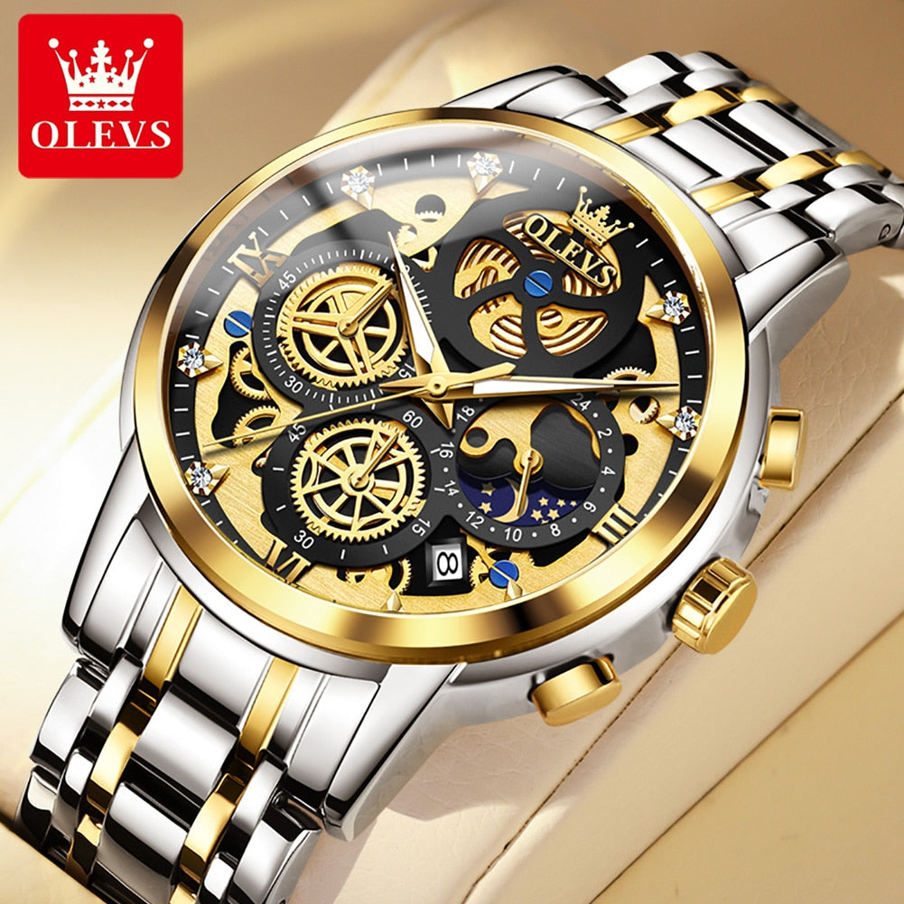Gold Skeleton Style Men's Luxury Original Waterproof Quartz Watch - onestopmegamall23