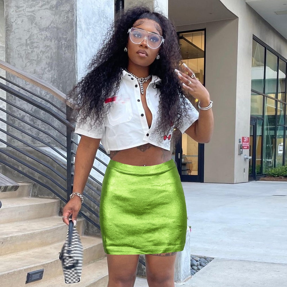 Women's High Waist Metallic Slim Maxi Skirt - onestopmegamall23