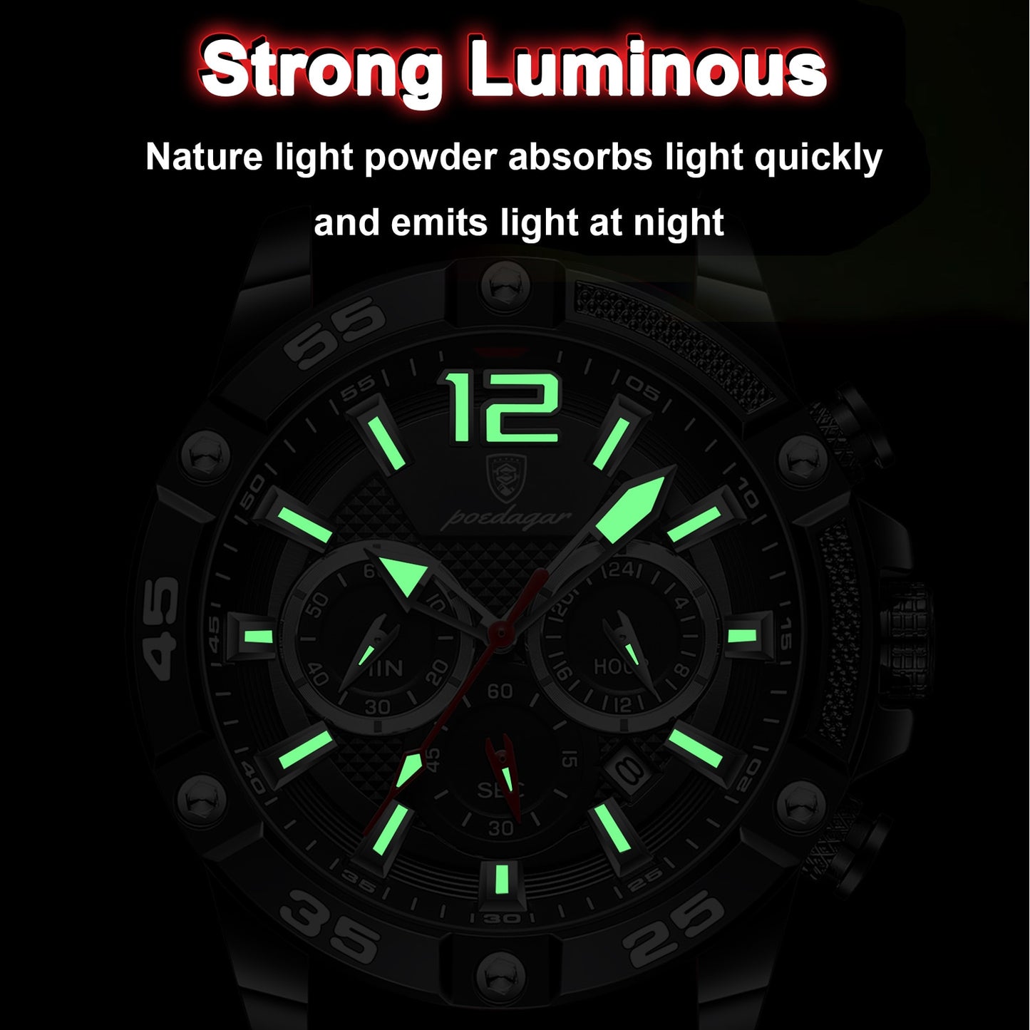 POEDAGAR Casual Luxury Waterproof Luminous Chronograph Men's Watch - onestopmegamall23