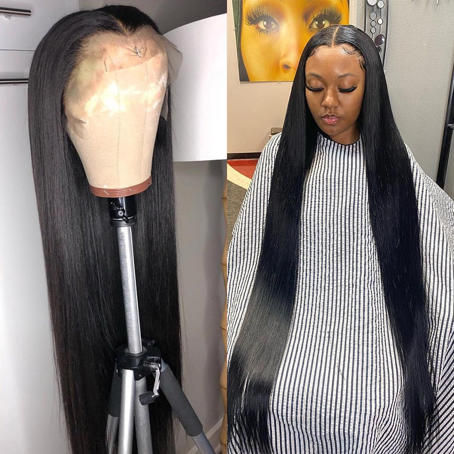 30 40 Inch Brazilian  Lace Front Wig 13x4  Lace Frontal Pre-Plucked Human Hair 250 Density - onestopmegamall23