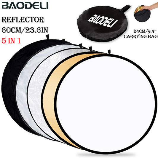 24" 60cm 5in1 Reflector Photography Collapsible Portable Light Diffuser Round Reflector - onestopmegamall23