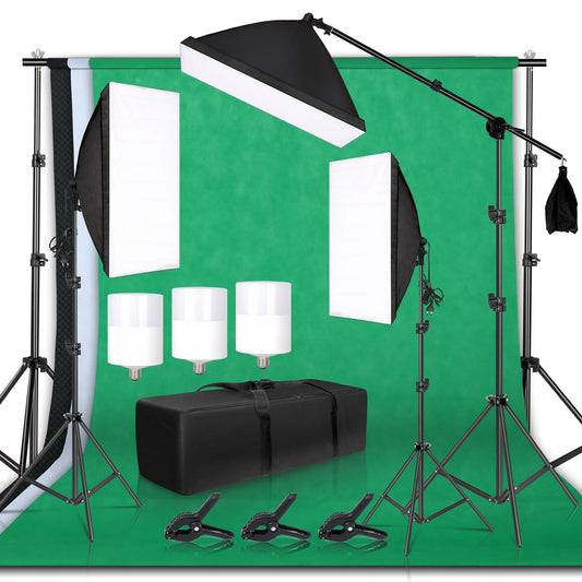 Photography Background Support Frame and Softbox Lighting Kit 3Pcs With Backdrop And Tripod Stand - onestopmegamall23