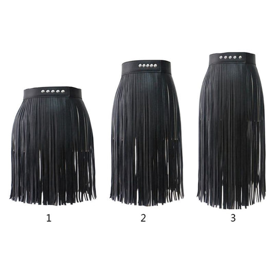 Women's High Waist Faux Leather Fringe Tassels Skirt Body Harness with Snap Buttons - onestopmegamall23