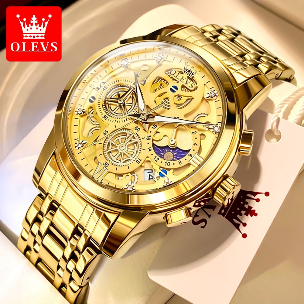 Gold Skeleton Style Men's Luxury Original Waterproof Quartz Watch - onestopmegamall23