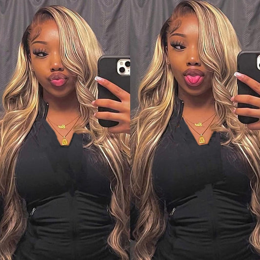 Highlight Human Hair Honey Blonde Body Wave Lace Front Wig 30 32 Inch Brazilian Hair  13x4 Hd Lace Frontal Wig - onestopmegamall23