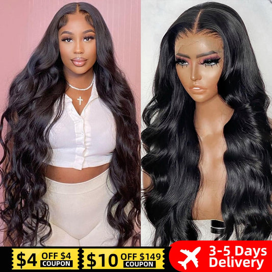13X6 HD Transparent Lace Front Brazilian Human Hair Hair Wigs Body Wave 13x4 Pre-Plucked - onestopmegamall23