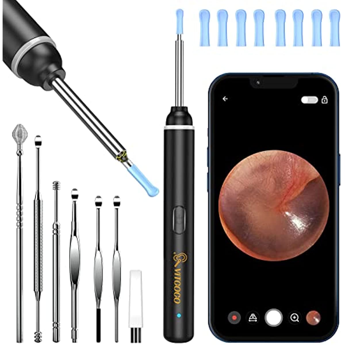 Ear Wax Removal Tool, 1920P HD Ear Cleaner with 6 LED Lights, 3mm Mini Visual Ear Camera for iPhone, iPad, Android - onestopmegamall23