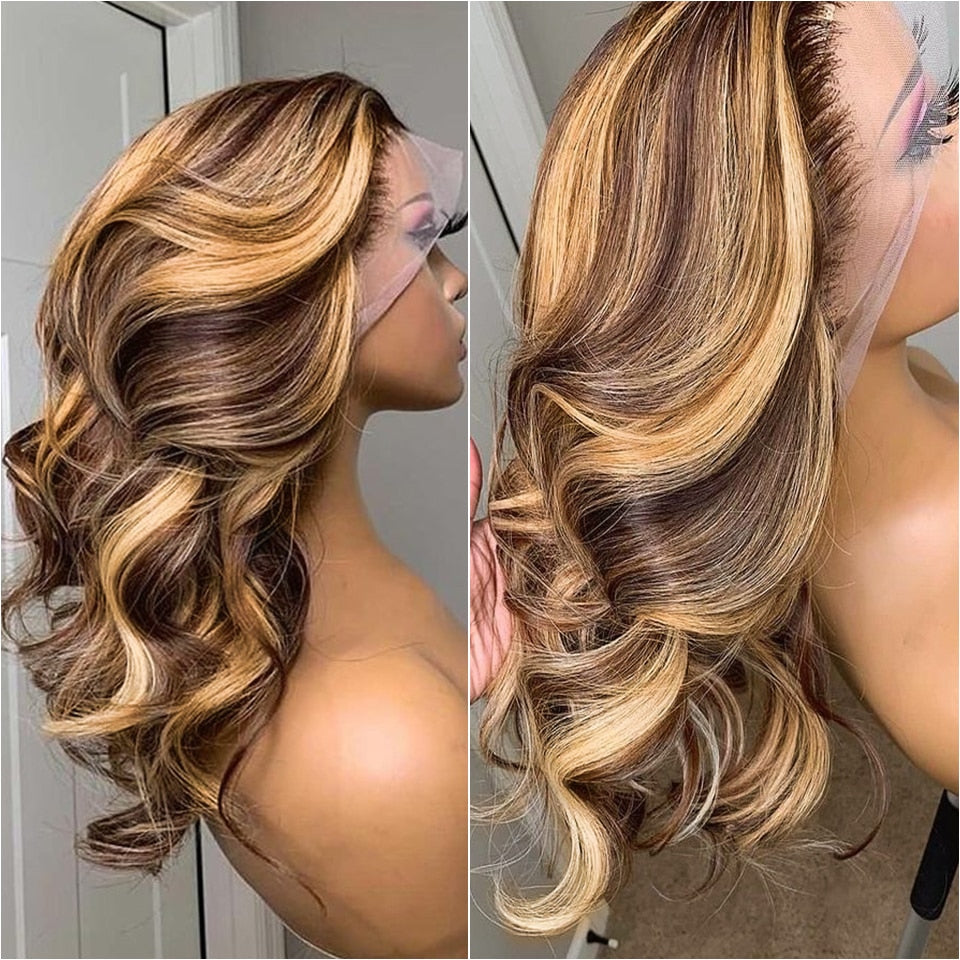 Highlight Human Hair Honey Blonde Body Wave Lace Front Wig 30 32 Inch Brazilian Hair  13x4 Hd Lace Frontal Wig - onestopmegamall23