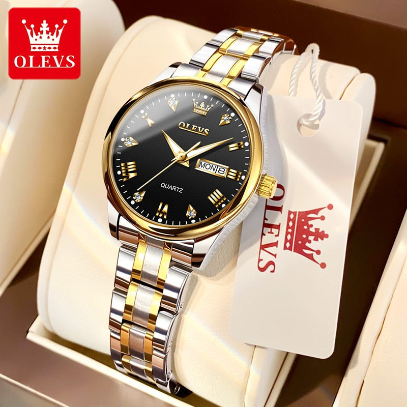 OLEVS Ladies Waterproof Stainless Steel Luxury Quartz - onestopmegamall23