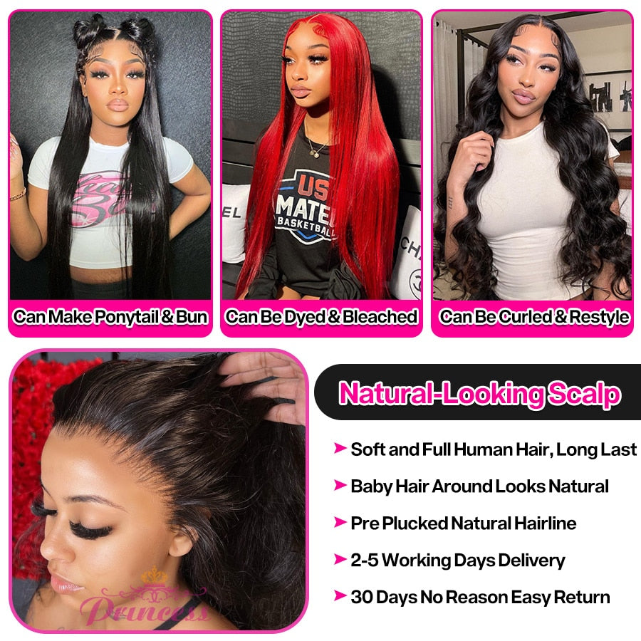 Princess Brazilian 13x4 / 13x6 HD Transparent Lace Front Human Hair Wig - onestopmegamall23