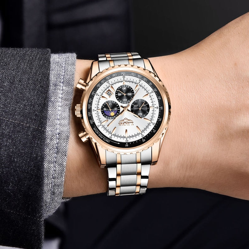 Fashion Luxury Sport Stainless Steel Chronograph Quart Men's Wrist Watch Watch - onestopmegamall23