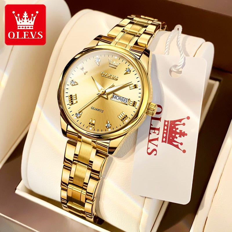 OLEVS Ladies Waterproof Stainless Steel Luxury Quartz - onestopmegamall23