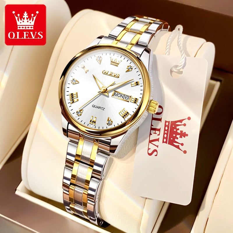 OLEVS Ladies Waterproof Stainless Steel Luxury Quartz - onestopmegamall23