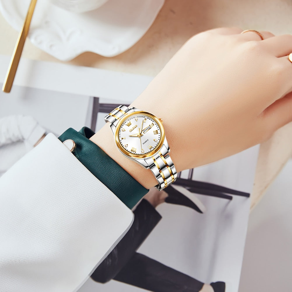 OLEVS Ladies Waterproof Stainless Steel Luxury Quartz - onestopmegamall23