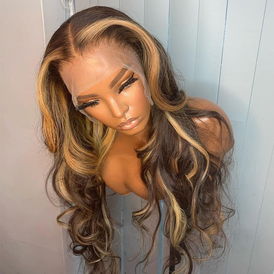 Highlight Human Hair Honey Blonde Body Wave Lace Front Wig 30 32 Inch Brazilian Hair  13x4 Hd Lace Frontal Wig - onestopmegamall23