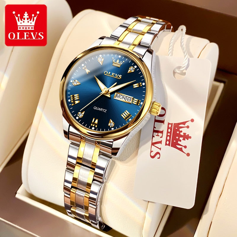 OLEVS Ladies Waterproof Stainless Steel Luxury Quartz - onestopmegamall23