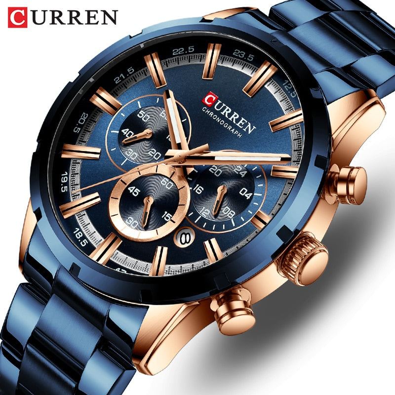 Luxury Sports Quartz Mens Watch  Steel Waterproof Chronograph Wristwatch - onestopmegamall23